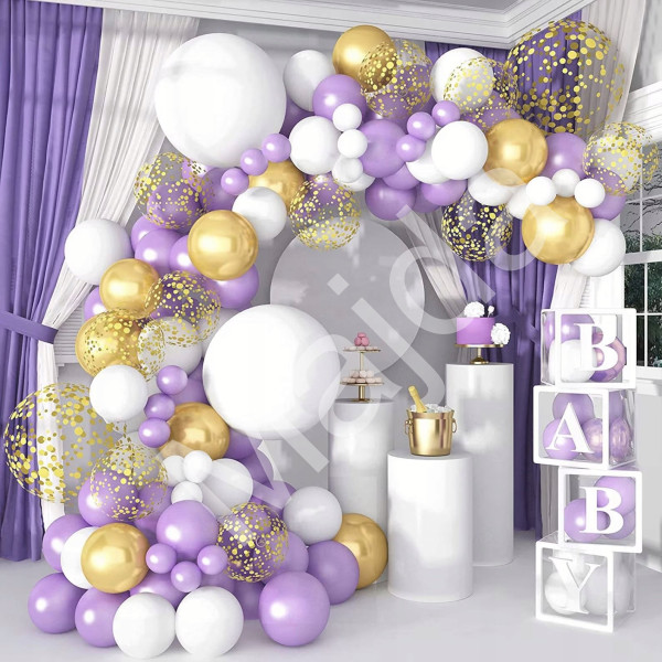 bHome Velká sada balónků na girlandu fialovo-zlatá 120 ks