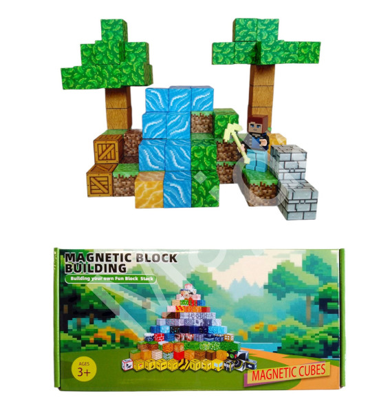 Toybit Magnetická stavebnice Minecraft Stromy a vodopád s postavičkou 101ks