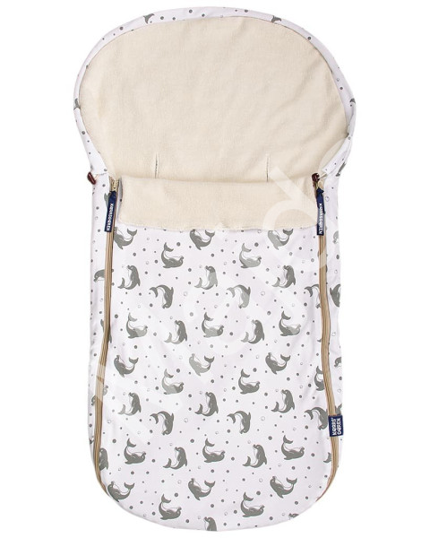 Kaarsgaren Letní fusak z bio bavlny do kočárku i autosedačky – bílý s motivem šedých delfínů