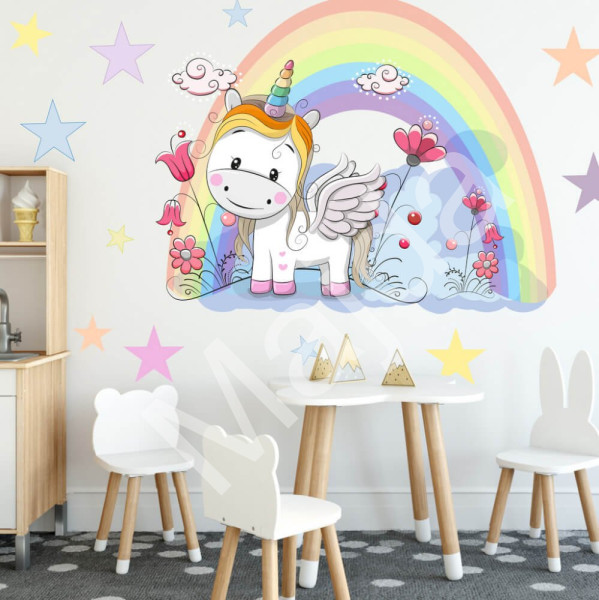 Inspio Samolepka Můj jednorožec N.2 - Jednorožec 95x120cm + text a hvězdy