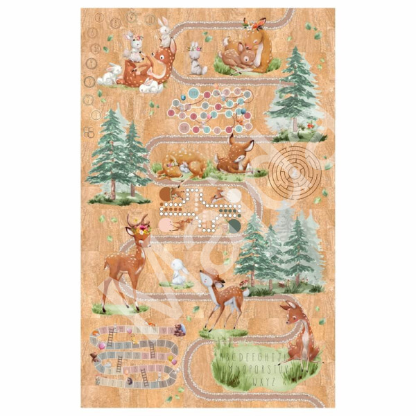 Inspio Korkový koberec - Srnky, zajíčci a dětské hry 140x220 cm (6190)