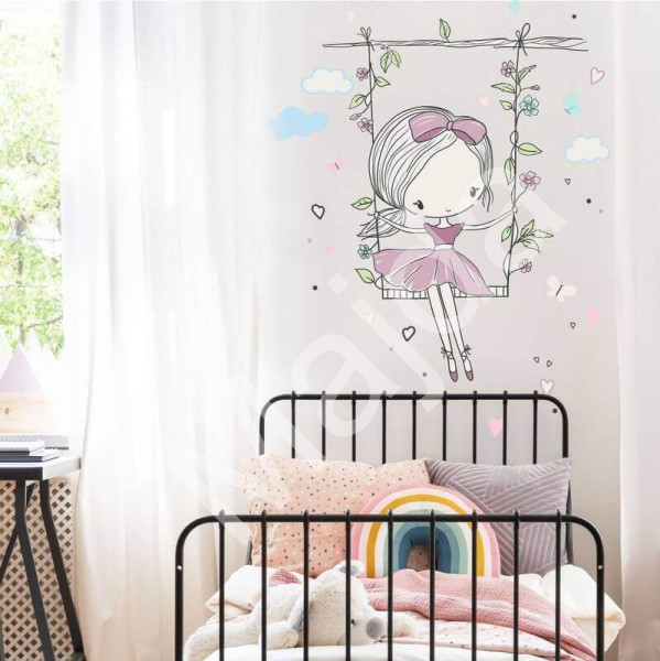 Inspio Dětské samolepky na zeď - Fialová víla na houpačce N.3. Fialková víla 103 × 75 cm (1300)