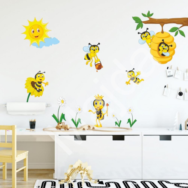Inspio Dětské samolepky na zeď - Včelí království N.1 - 49x52cm+doplnky (960)