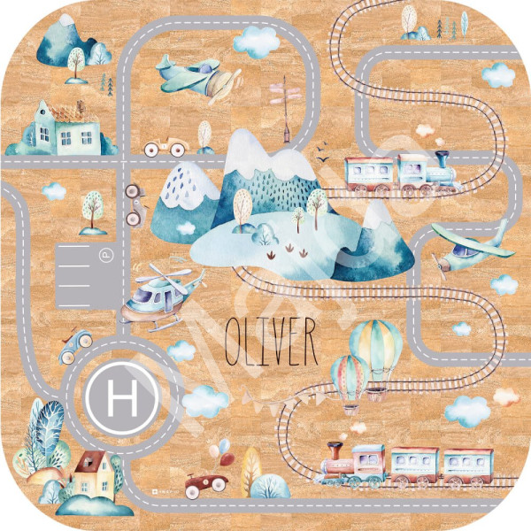 Inspio Hrací korkový koberec pro děti se silnicí, auty a jménem Se jménem 129 × 129 cm (4680), Bez jména 129 × 129 cm (4680)