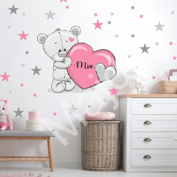Inspio Samolepka na stěnu Medvídek se jménem v. 76 x š. 90cm + hvězdy