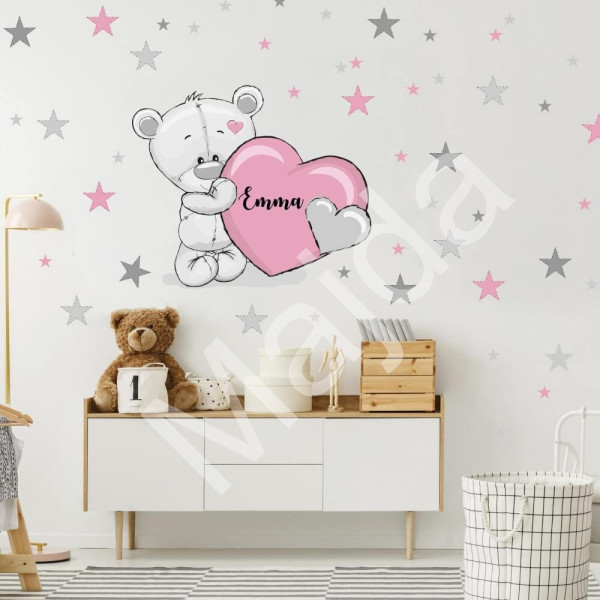 Inspio Dětská samolepka na stěnu - Medvídek v. 76 x š. 90cm + hvězdy