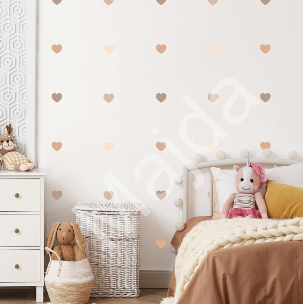 Inspio Srdíčka v hnědých barvách - samolepka na zeď, přelepitelná