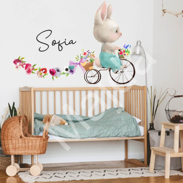 Inspio Samolepky na zeď - Zajíček s květinami