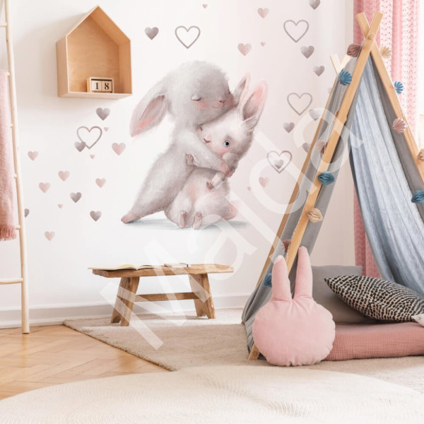 Inspio Samolepky na zeď do dětského pokoje - Zajíčci v objetí