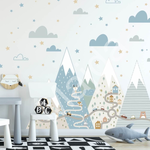 Inspio Samolepky na zeď pro kluky - Kopce s cestou