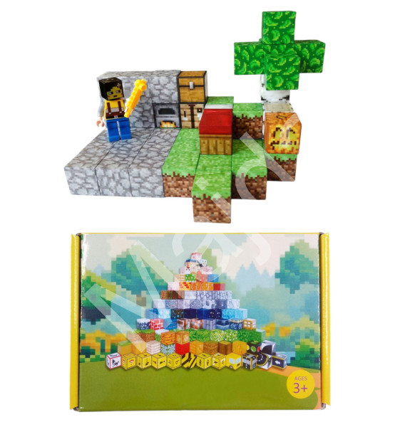 Toybit Magnetická stavebnice Minecraft Úkryt s postelí, pecí a truhlou 51ks