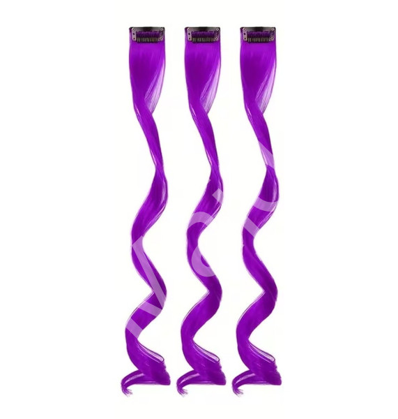 FunCo Vlnitý příčesek fialový se sponkou 35cm Purple curly extension 3ks