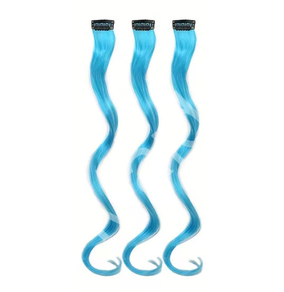 FunCo Vlnitý příčesek modrý se sponkou 35cm Blue curly extension 3ks