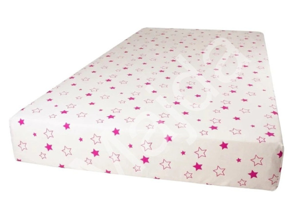 Dětské prostěradlo 60×120 cm biobavlna – přírodní s fuchsiovými hvězdičkami (GOTS, česká výroba) (1)
