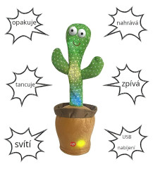 Plush Interaktivní plyšová hračka Kaktus zpívající tancující USB 34cm