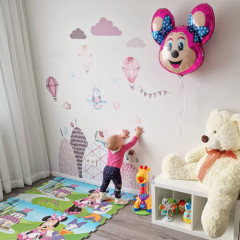 Inspio Samolepky na zeď - Kopce a balóny v růžovém Arch 100 × 130 cm (1690)