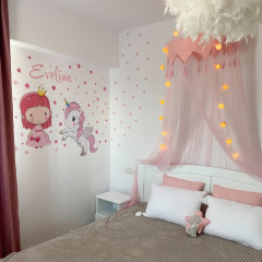Inspio Samolepky na zeď pro holčičky - Princezna a jednorožec princezna 60 × 38 cm, jednorožec 68 × 55 cm + hvězdičky (1110)