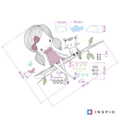 Inspio Samolepky do dětského pokoje - INSPIO víla na větvi s kočičkou ve fialovém provedení N.3. Víla 81 × 94 cm fialková (1110)
