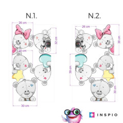 Inspio Dětské samolepky na zeď kolem dveří - Šedí plyšoví medvídci II N.1 – VPRAVO OD DVEŘÍ (960)