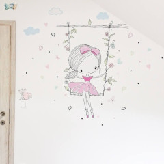 Inspio Dětské samolepky na zeď - Fialová víla na houpačce N.3. Fialková víla 103 × 75 cm (1300)