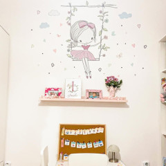 Inspio Dětské samolepky na zeď - Fialová víla na houpačce N.3. Fialková víla 103 × 75 cm (1300)