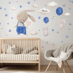 Inspio Samolepky pro chlapečka - Zajíčci létající s balónky