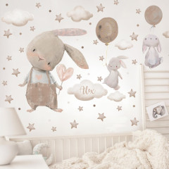 Inspio Samolepky do dětského pokoje - Zajíci v hnědém provedení