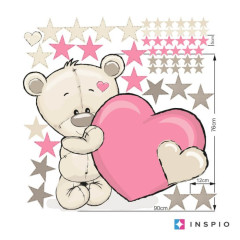 Inspio Přelepitelná samolepka do pokoje pro miminko - Medvídek se jménem a srdíčkem v. 76 x š. 90cm + hvězdy