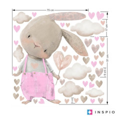 Inspio Přelepitelná samolepka nad postýlku pro holčičku - Zajíček v.75 x š.91cm + doplňky