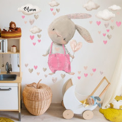 Inspio Dívčí samolepky na zeď - Akvarelový zajíček v růžové barvě