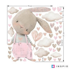 Inspio Samolepky nad postýlku pro miminko - Zajíček v pastelové růžové v.75 x š.91cm + doplňky