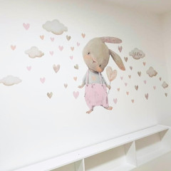 Inspio Samolepky nad postýlku pro miminko - Zajíček v pastelové růžové v.75 x š.91cm + doplňky