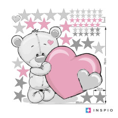 Inspio Dětská samolepka na stěnu - Medvídek v. 76 x š. 90cm + hvězdy