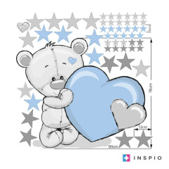 Inspio Samolepky do dětského pokoje - Medvídek s hvězdami v modré barvě v. 76 x š. 90cm + hvězdy
