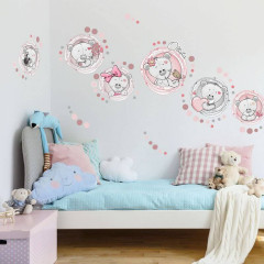 Inspio Samolepky na zeď - Růžoví plyšoví medvídci se jménem
