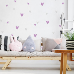 Inspio Nálepky na zeď pro dívku - Fialová srdíčka pro dívku, samolepka na zeď, přelepitelná
