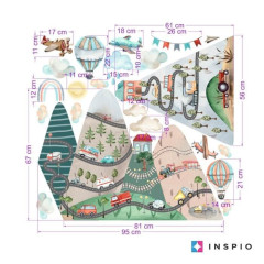 Inspio Samolepky na zeď pro kluky - Kopce s autíčky a balony