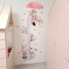 Inspio Dětský metr na zeď pro dívky - Akvareloví zajíčci