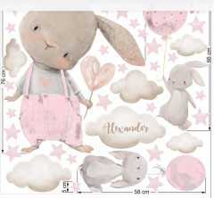 Akvarelové nálepky na zeď - Světle růžoví zajíčci (5)