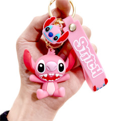 Bagito Dětská klíčenka Lilo a Stitch Angel růžová s poutkem a karabinou