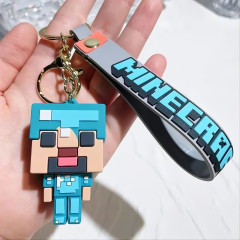 Bagito Dětská klíčenka Minecraft Diamantový Steve s poutkem a karabinou