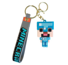 Bagito Dětská klíčenka Minecraft Diamantový Steve s poutkem a karabinou