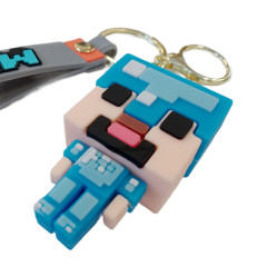 Bagito Dětská klíčenka Minecraft Diamantový Steve s poutkem a karabinou