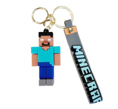 Bagito Dětská klíčenka Minecraft Steve Pixel s poutkem a karabinou