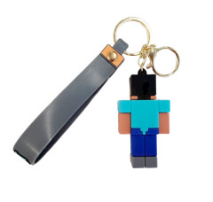 Bagito Dětská klíčenka Minecraft Steve Pixel s poutkem a karabinou